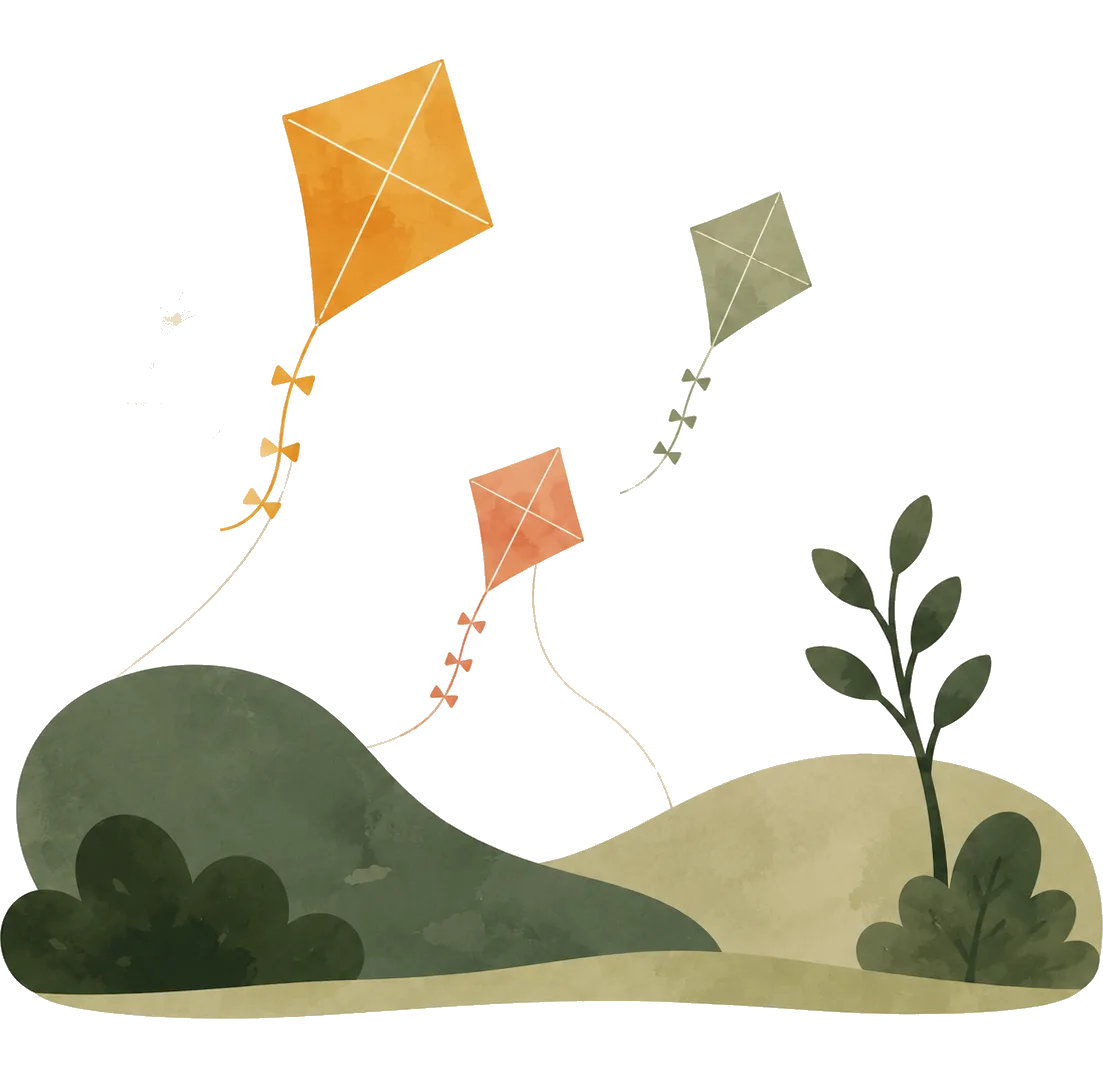 An illustration of a kite in flight.